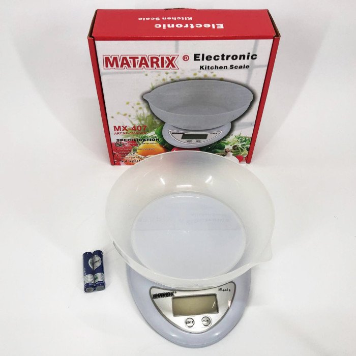 Кухонні електронні ваги з чашею до 5 кг Matarix MX-407, Компактні електронні кухонні ваги