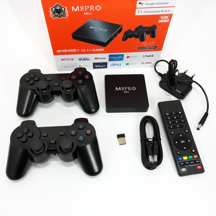 Ігрова телевізійна приставка AndroidTV+Game Box M8PRO Mini + 2 джойстика, Ігрова приставка з підключенням до ТБ