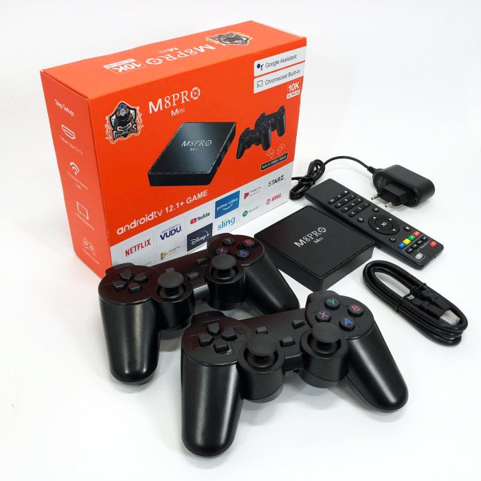 Ігрова телевізійна приставка AndroidTV+Game Box M8PRO Mini + 2 джойстика, Ігрова приставка з підключенням до ТБ