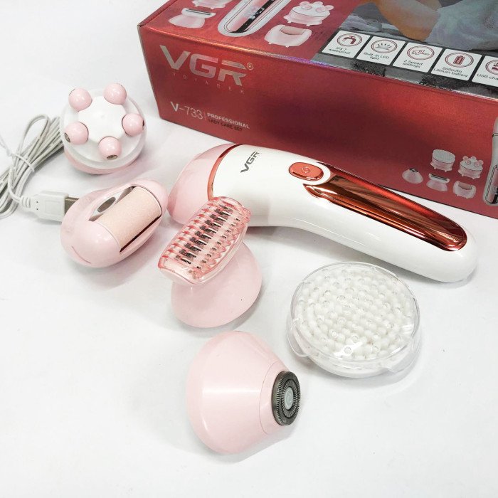 Епілятор для обличчя та тіла 6в1, від USB VGR V-733 / Жіночий епілятор для видалення волосся. Колір: рожевий