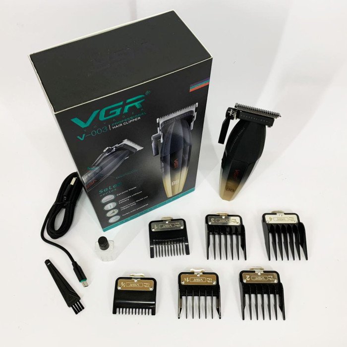 Машинка для стрижки волосся акумуляторна Professional Turbo з різними насадками VGR V-003. Колір: жовтий