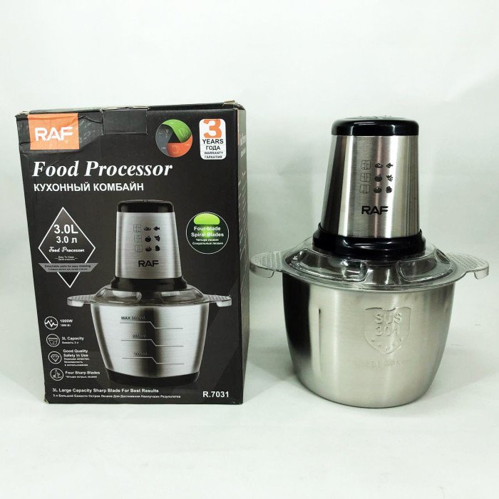 Подрібнювач RAF R.7031 настільний електричний блендер-чоппер 3 л 1000 Вт, Кухонний блендер для овочів