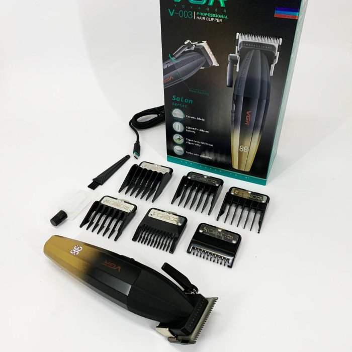 Машинка для стрижки волосся акумуляторна Professional Turbo з різними насадками VGR V-003. Колір: жовтий