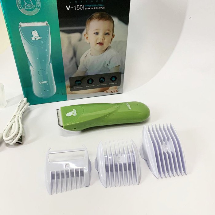 Дуже тиха бездротова машинка для стрижки волосся дітей VGR V-150 з насадками. Колір: зелений