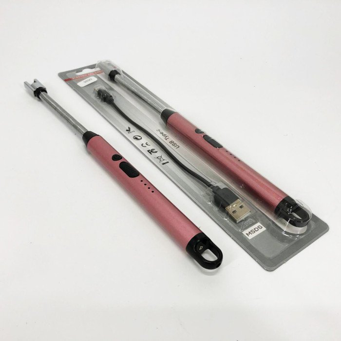 Запальничка електрична BBQ Lighter імпульсна плазмова вітрозахисна USB рожева запальничка