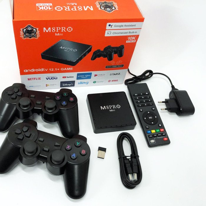 Ігрова телевізійна приставка AndroidTV+Game Box M8PRO Mini + 2 джойстика, Ігрова приставка з підключенням до ТБ