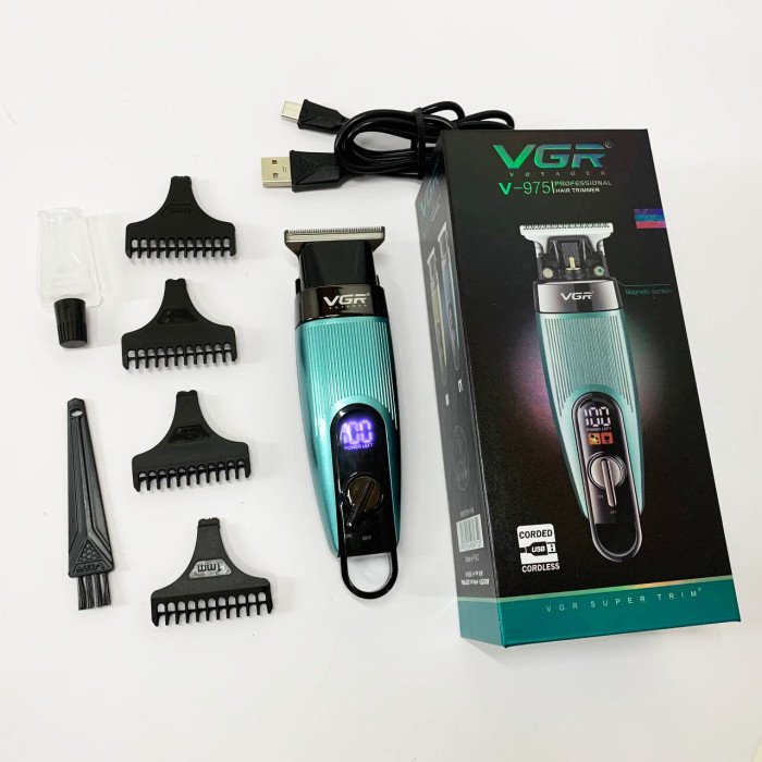Машинка для стрижки волосся VGR V-975 тример для бороди та вусів. Колір: зелений
