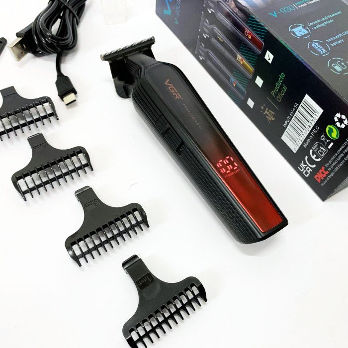 Професійний триммер для бороди та вусів з керамікою VGR V-930 насадки 1-7 мм. Колір: червоний