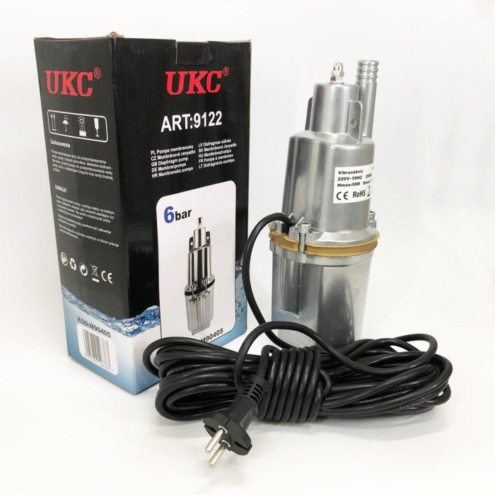 Насос вібраційний 0.25кВт, H 75м, Q 18л/хв, Ø100мм, 10м кабелю, верхній забір