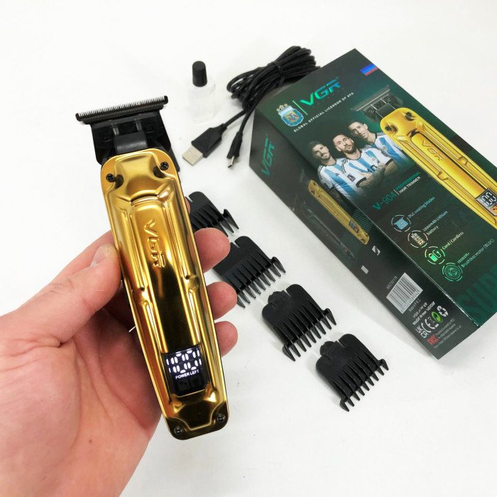 Акумуляторна машинка VGR V-904 для стрижки волосся VGR, машинка з дисплеєм та змінними насадками