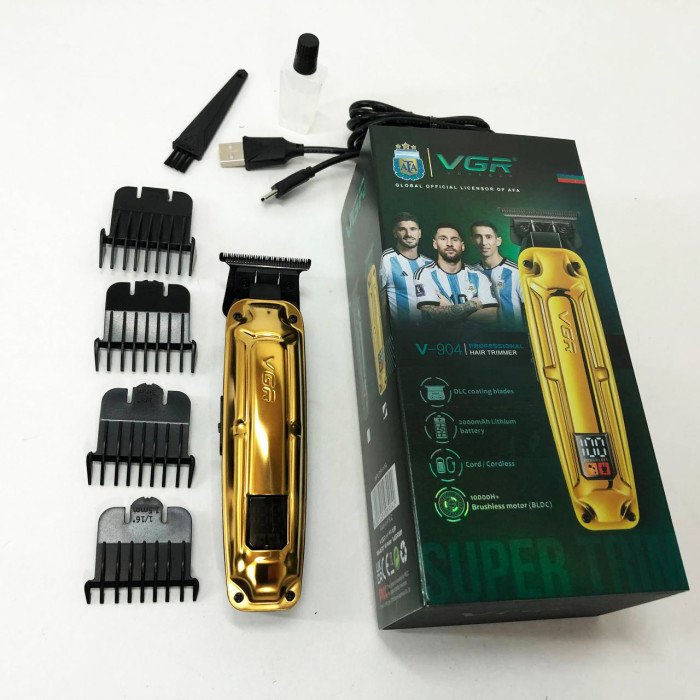 Акумуляторна машинка VGR V-904 для стрижки волосся VGR, машинка з дисплеєм та змінними насадками