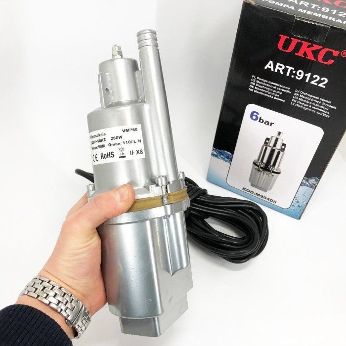 Насос вібраційний 0.25кВт, H 75м, Q 18л/хв, Ø100мм, 10м кабелю, верхній забір