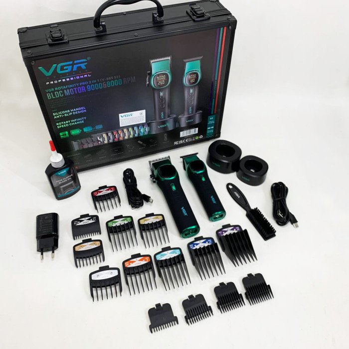 Комплект VGR 2 в 1 V-885 S2 GREEN, акумуляторна машинка для стрижки та триммер