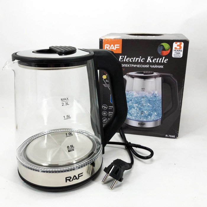 Електричний скляний чайник RAF R.7846, 2.3 л, 2000 Вт