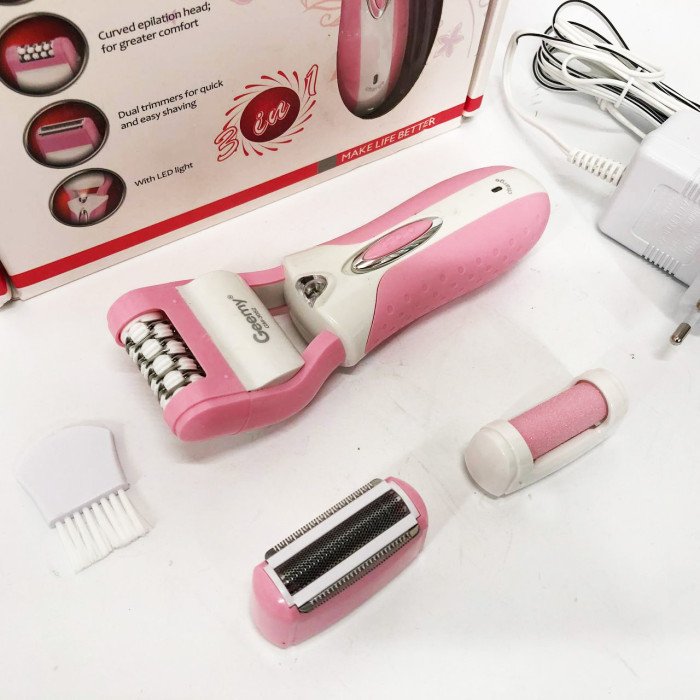 Епілятор депілятор жіночий електричний бездротовий + триммер + пемза 3 в 1 Gemei GM-3052