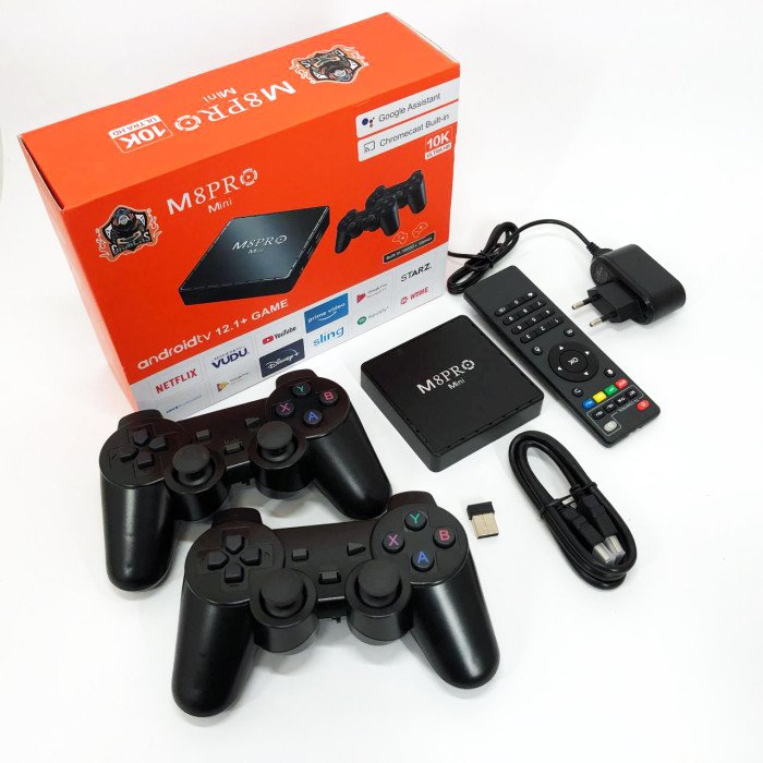 Ігрова телевізійна приставка AndroidTV+Game Box M8PRO Mini + 2 джойстика, Ігрова приставка з підключенням до ТБ