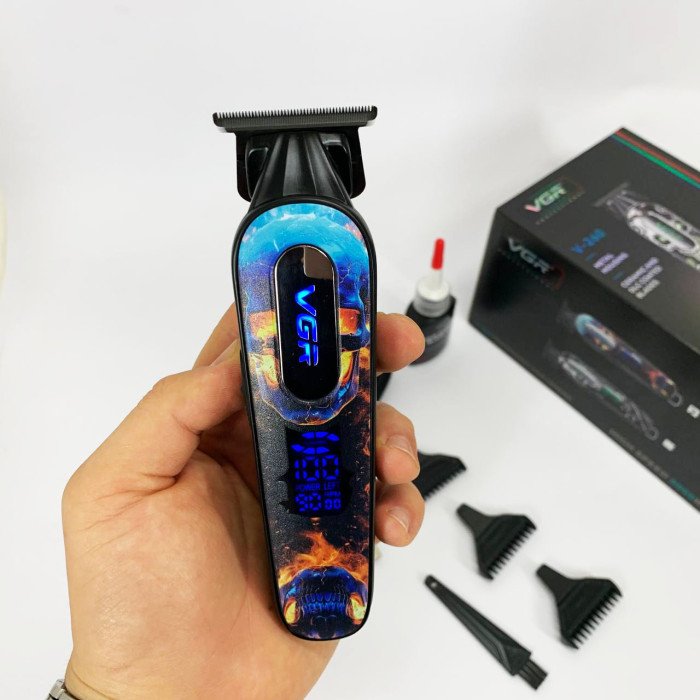 Тример акумуляторний для стрижки VGR V-260 RED, 3 насадки, LED дисплей
