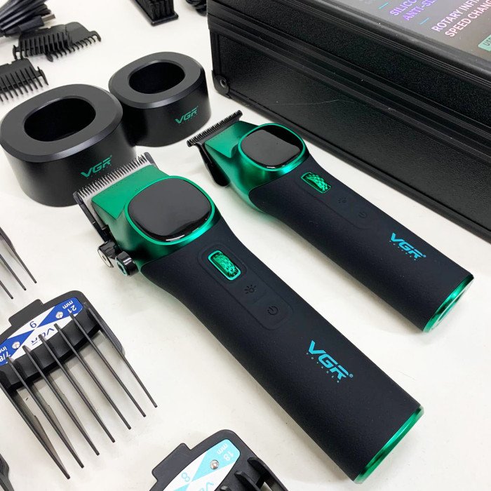 Комплект VGR 2 в 1 V-885 S2 GREEN, акумуляторна машинка для стрижки та триммер