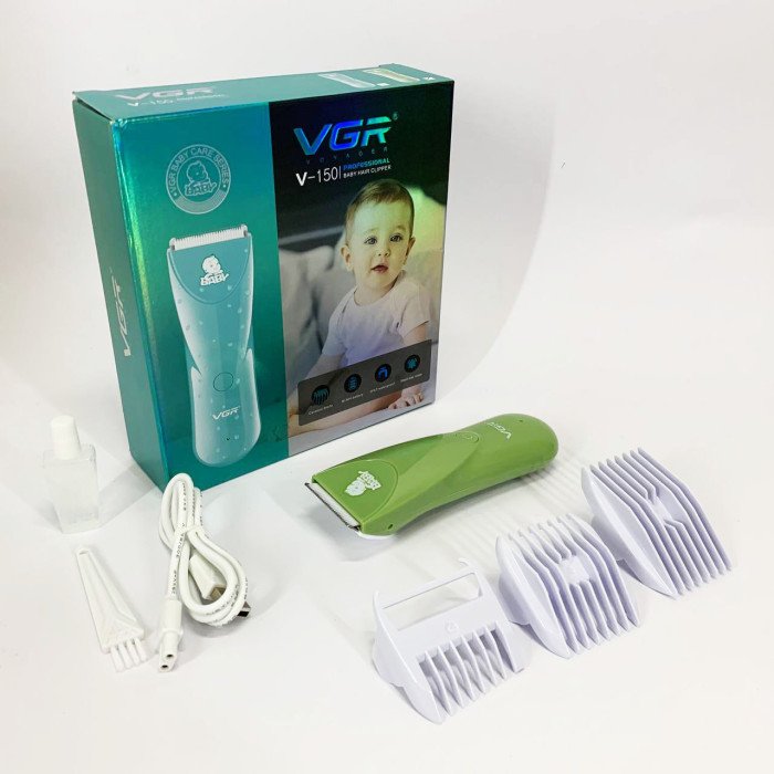 Дуже тиха бездротова машинка для стрижки волосся дітей VGR V-150 з насадками. Колір: зелений