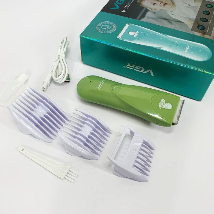 Дуже тиха бездротова машинка для стрижки волосся дітей VGR V-150 з насадками. Колір: зелений