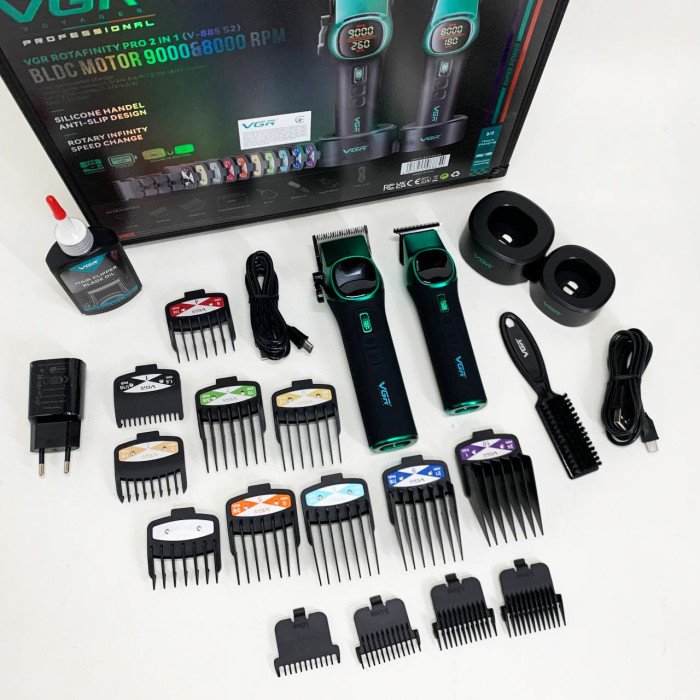Комплект VGR 2 в 1 V-885 S2 GREEN, акумуляторна машинка для стрижки та триммер