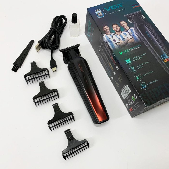 Професійний триммер для бороди та вусів з керамікою VGR V-930 насадки 1-7 мм. Колір: червоний
