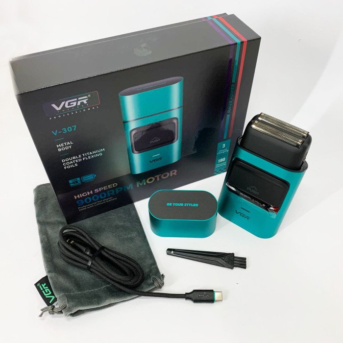 Електробритва-шейвер для бороди та обличчя VGR V-307 GREEN металевий корпус