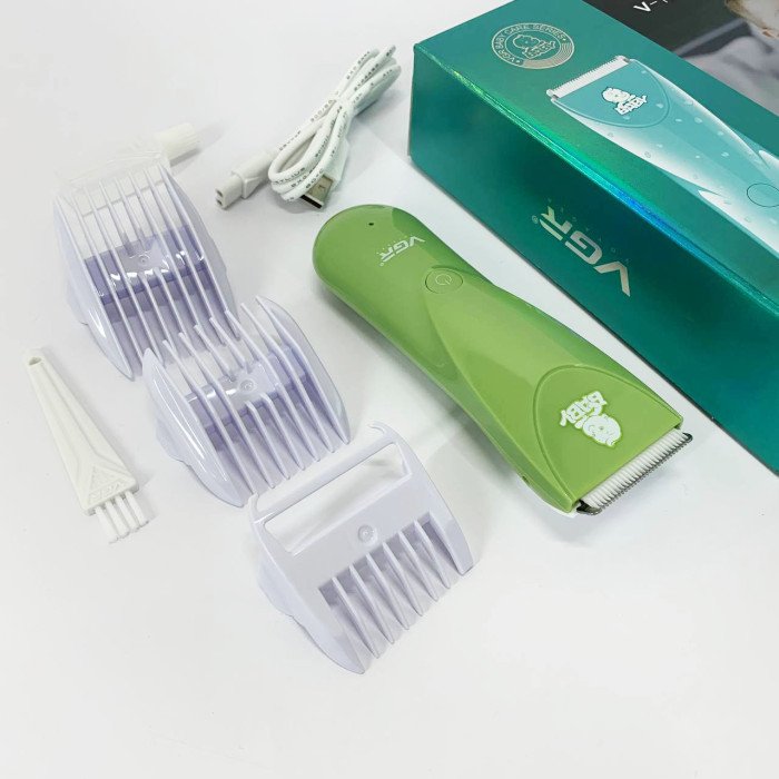 Дуже тиха бездротова машинка для стрижки волосся дітей VGR V-150 з насадками. Колір: зелений