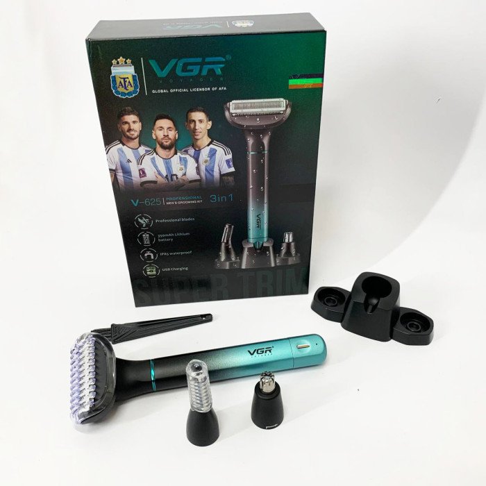 Електробритва 3 в 1 VGR V-625 Акумуляторний триммер для носа, вух, тіла та брів з підставкою