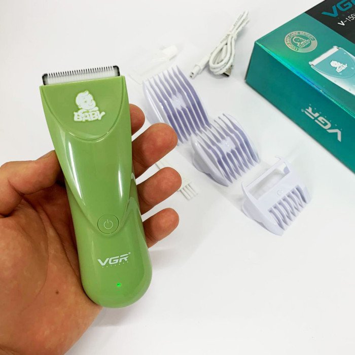 Дуже тиха бездротова машинка для стрижки волосся дітей VGR V-150 з насадками. Колір: зелений