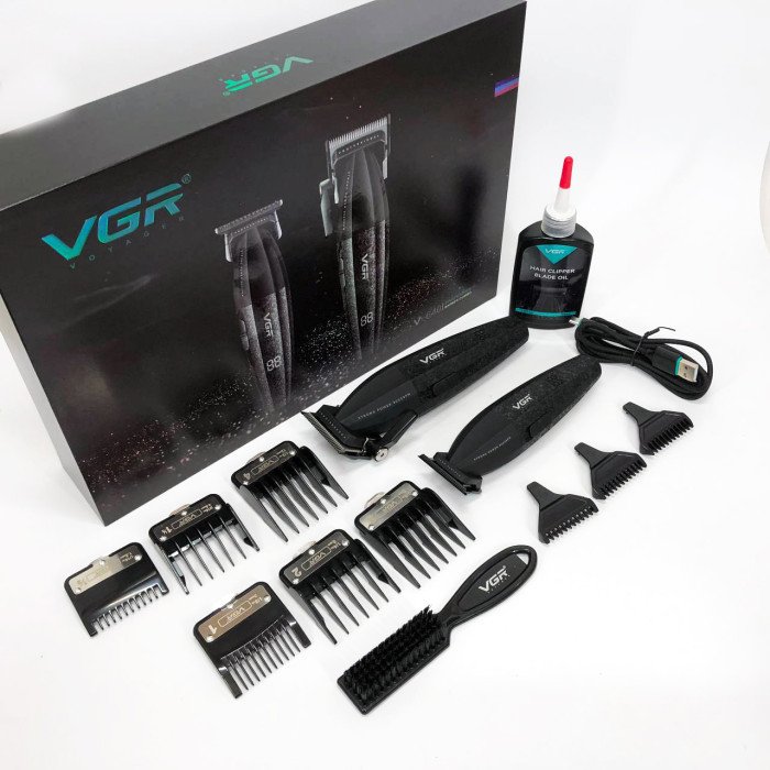 Професійний набір для стрижки волосся VGR V-640 акумуляторний Barber Combo PREMIUM. Колір: чорний