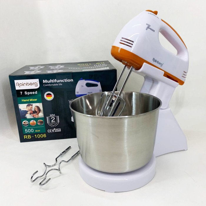 Стаціонарний електричний міксер із чашею Rainberg RB-1006 500W з насадками для замішування тіста Orange