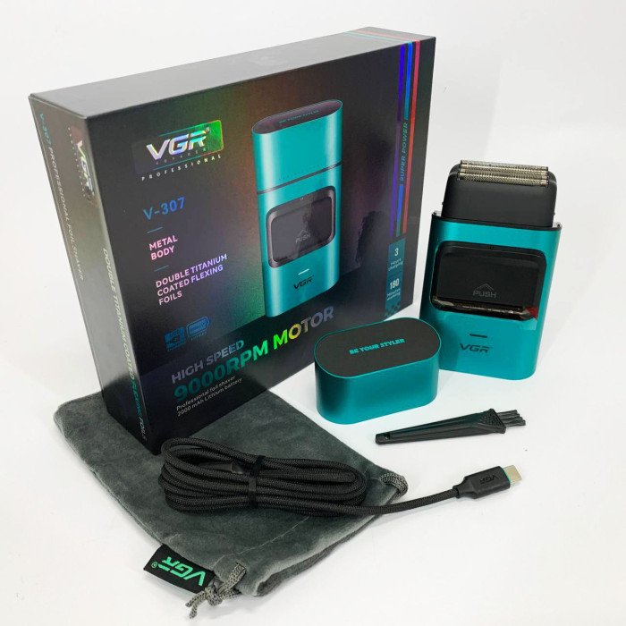 Електробритва-шейвер для бороди та обличчя VGR V-307 GREEN металевий корпус