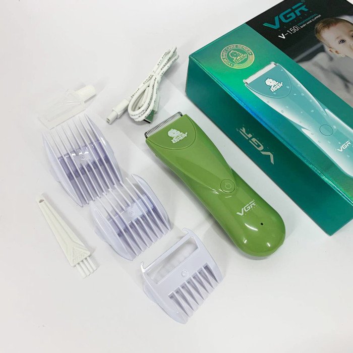 Дуже тиха бездротова машинка для стрижки волосся дітей VGR V-150 з насадками. Колір: зелений