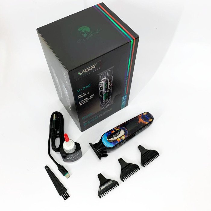 Тример акумуляторний для стрижки VGR V-260 RED, 3 насадки, LED дисплей