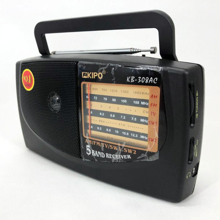 Радіоприймач KIPO KB-308AC - потужний 5-ти хвильовий фм Радіоприймач fm діапазону, Приймач фм радіо
