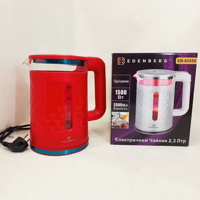 Електрочайник скляний Edenberg EB-83559 2.3л 1500Вт Red