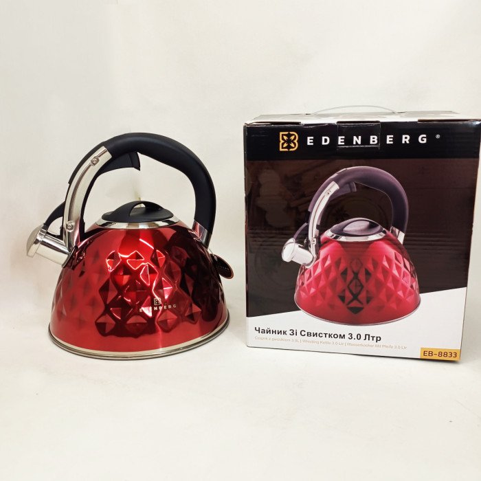 Чайник із нержавіючої сталі Edenberg EB-8833 зі свистком з індукційним дном 3л Red