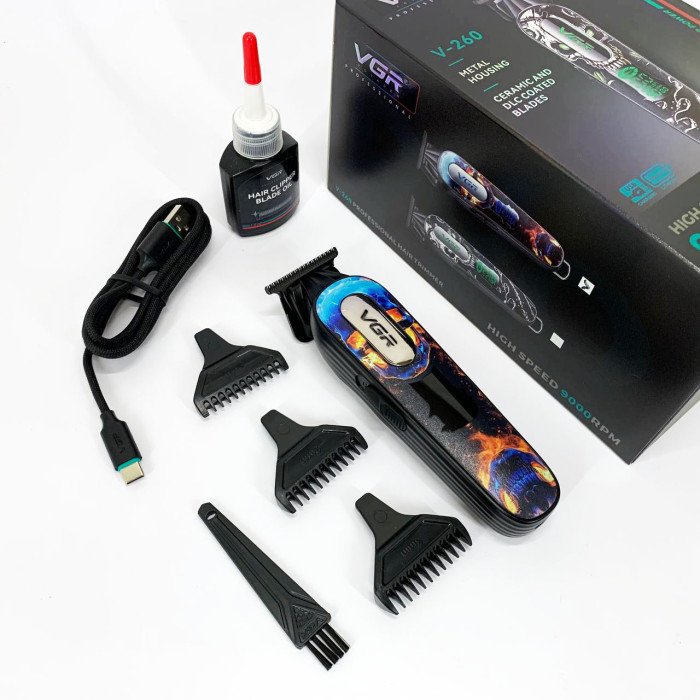 Тример акумуляторний для стрижки VGR V-260 RED, 3 насадки, LED дисплей