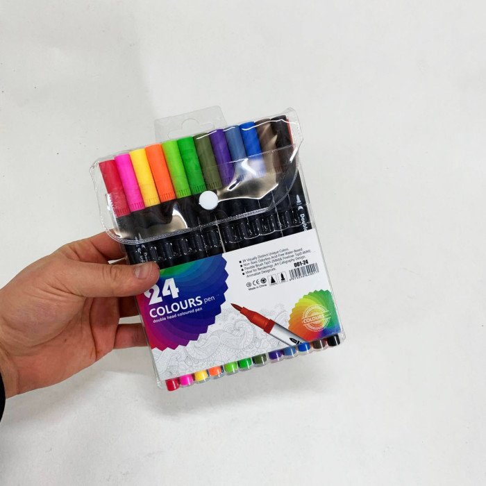 Професійний набір 24 ​​шт двосторонніх маркерів лінер+пензель з м'якою головкою на водній основі