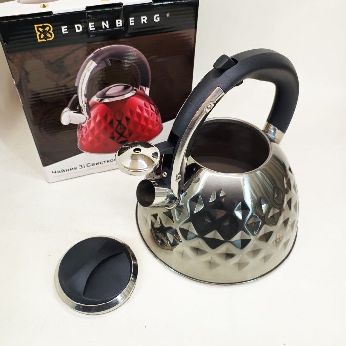 Чайник з нержавіючої сталі Edenberg EB-8833 зі свистком з індукційним дном 3л Silver