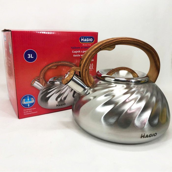 Чайник Magio MG-1194 3 л зі свистком, чайник зі свистком для індукційної плити, чайник газовий