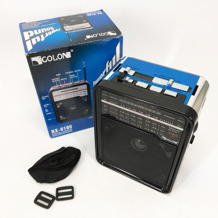 Радіоприймач GOLON RX-9100 USB+SD Радіо з ліхтарем, Ретро радіо, FM передавач. Колір: синій