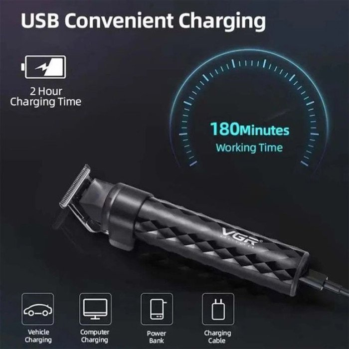 Машинка для стрижки з триммером VGR V-170 для волосся, вусів та бороди, бездротова зі змінними насадками