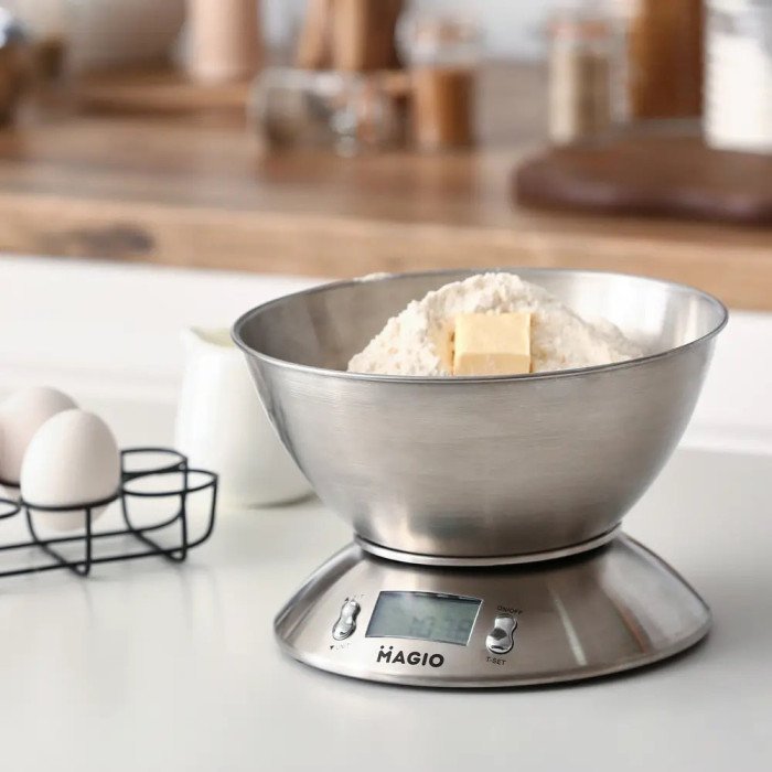 Ваги кухонні на 5 кг з нержавіючої сталі MAGIO MG-695, ваги міні, Ваги кухонні зі знімною чашею