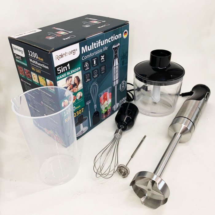 Блендер 5в1 Rainberg RB-2307 багатофункціональний занурювальний та стаціонарний Black