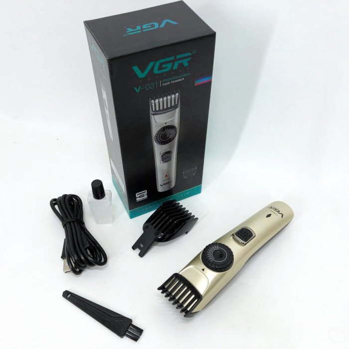 Машинка для стрижки волосся бездротова VGR V-031, тример для бороди вусів 2 насадки, окантувальна машинка