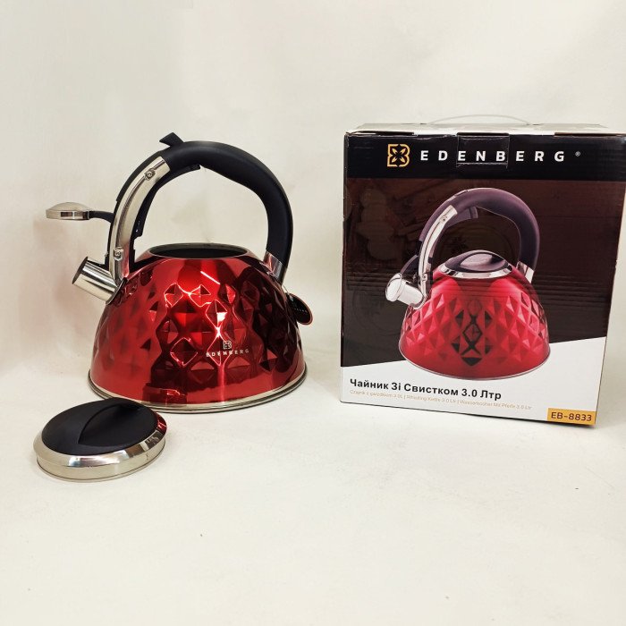 Чайник із нержавіючої сталі Edenberg EB-8833 зі свистком з індукційним дном 3л Red