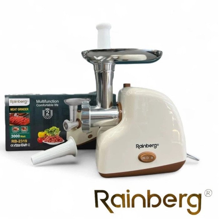 М'ясорубка електрична Rainberg RB-2319 із системою реверсу насадка куббе 3000Вт Beige