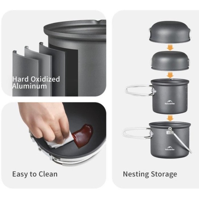 Набір посуду Naturehike NH18T018-G 2 каструлі, 2 кришки